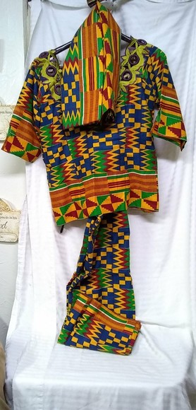 DIVA African Skirt Suit Handmade 3Pc Multi Color S/38 EXT. Skirt & HeadWr… - Picture 1 of 8